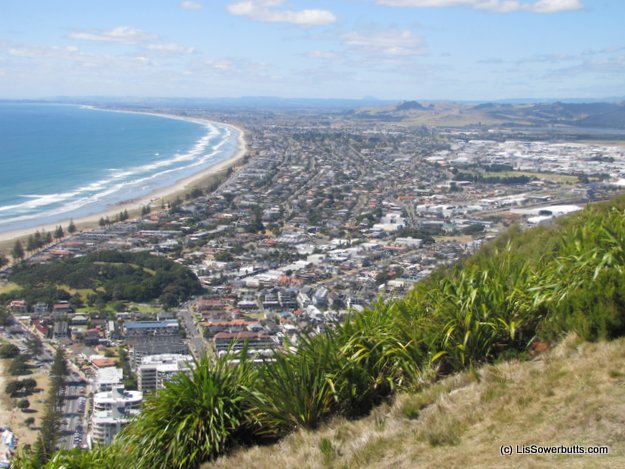 View from the top of Mt Maunganui across the beaches - I didn't take this photo -  I was sat on my butt in one of the buildings! 